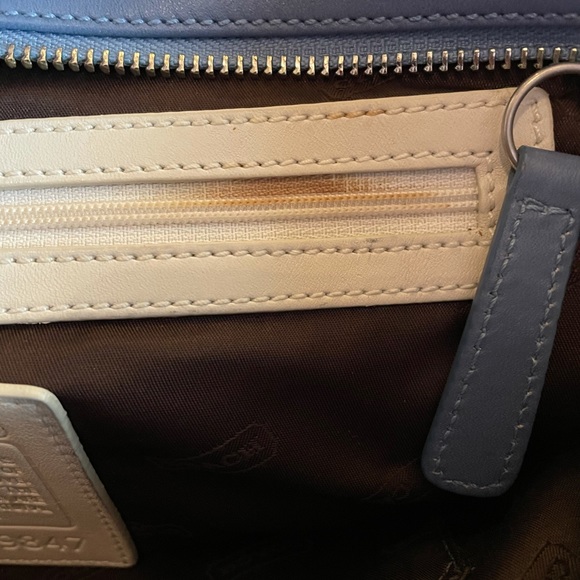 Coach Cadet Blue & Ivory Leather Satchel - Picture 9 of 14